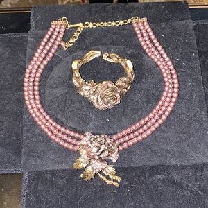Retired Heidi Daus Purple J’Adore Rose 3 Strand Crystal Necklace & bracelet